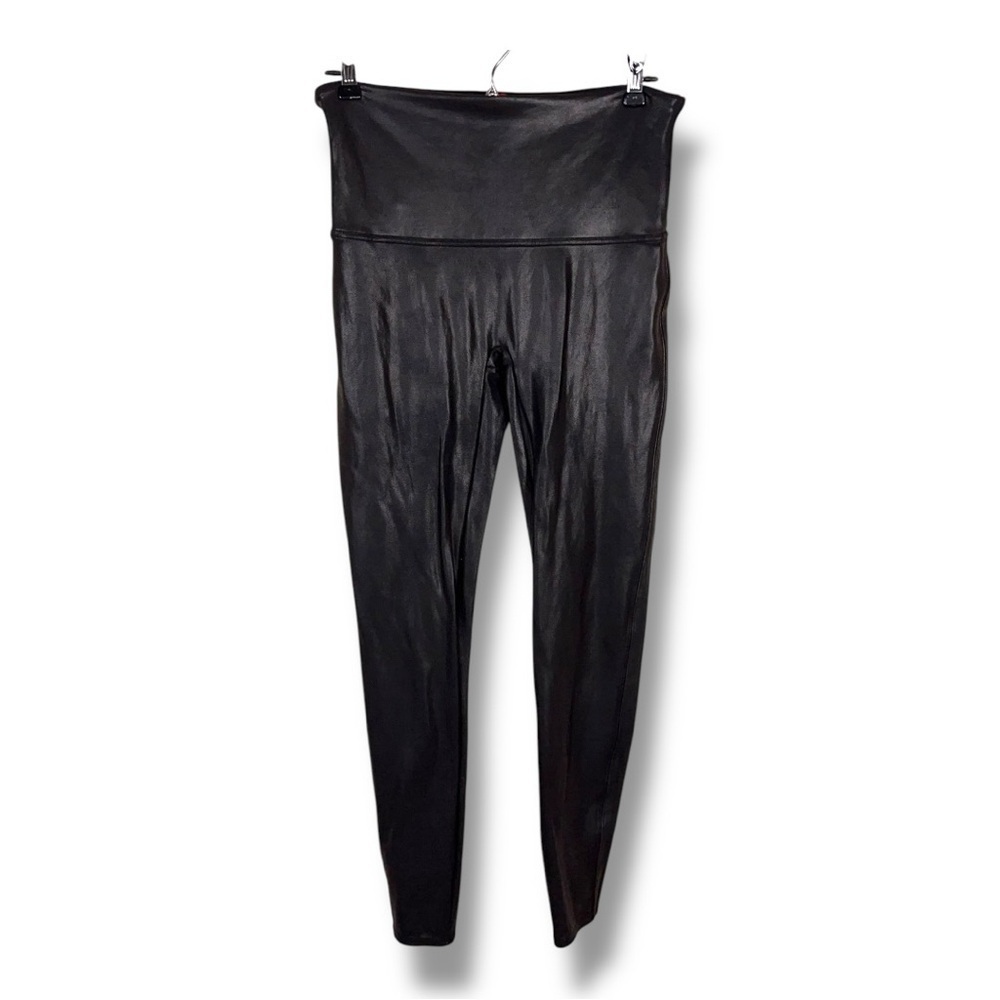 XL Spanx Black Faux Leather Leggings Pants Fitted Stretch Compression